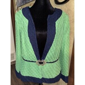 10 Medium Large Brooch Clasp Green Navy Lily & Taylor New York Blazer Jacket